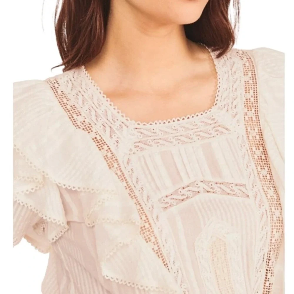 LoveShackFancy SZ SM Natasha Lace Ruffle‎ Mini Dress Cream Ivory Smocked Waist - Picture 3 of 15